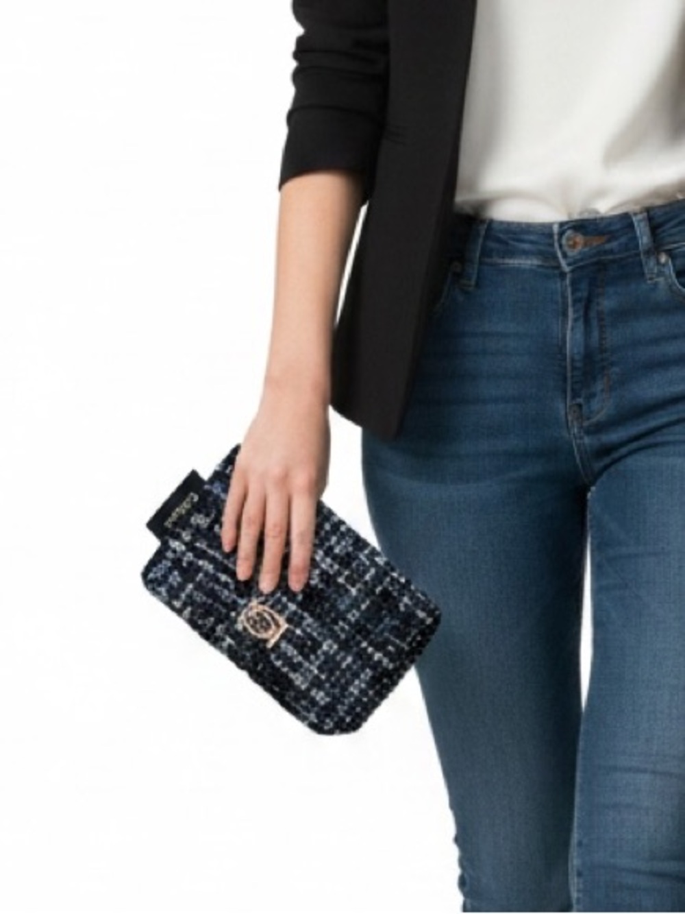 Bebe NWT Black and Blue Tweed Clutch Crossbody